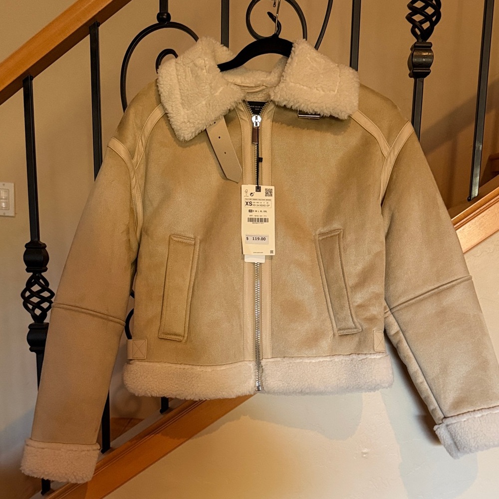 NWT Zara Tan Shearling Jacket size XS